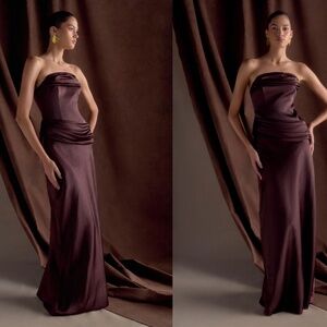 MESHKI Jasmine Strapless Satin Maxi Dress - Dark Chocolate